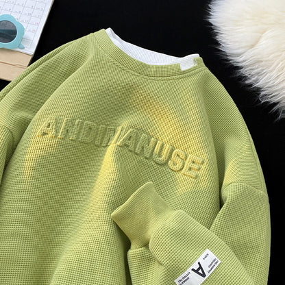 Trendy Waffle Round Neck Pullover