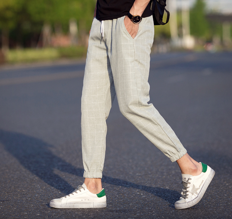 Casual Ankle-Length Plaid Pants