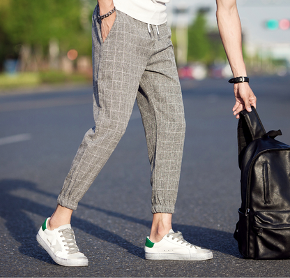 Casual Ankle-Length Plaid Pants