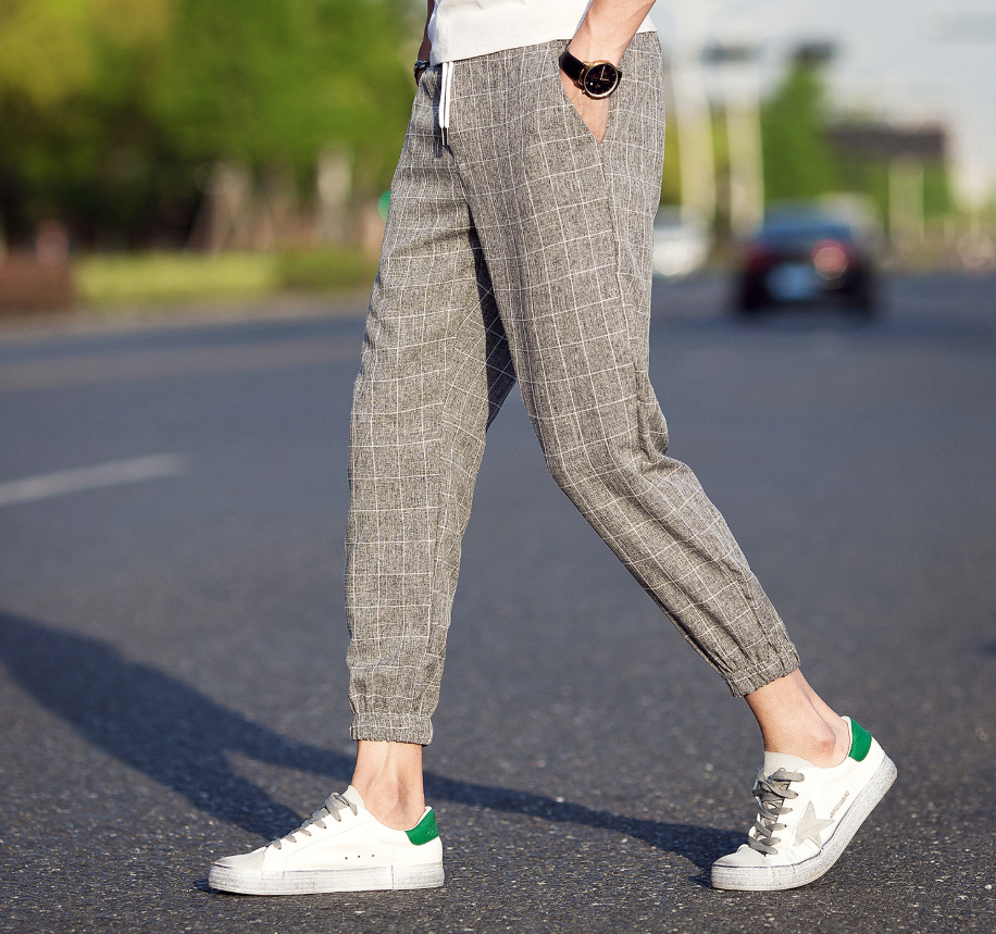 Casual Ankle-Length Plaid Pants