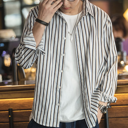 Retro TR Fabric Striped Long Sleeve Shirt