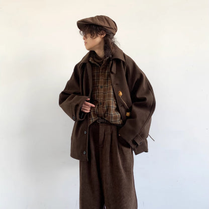 Single-breasted Woolen Raglan Sleeve Woolen Coat