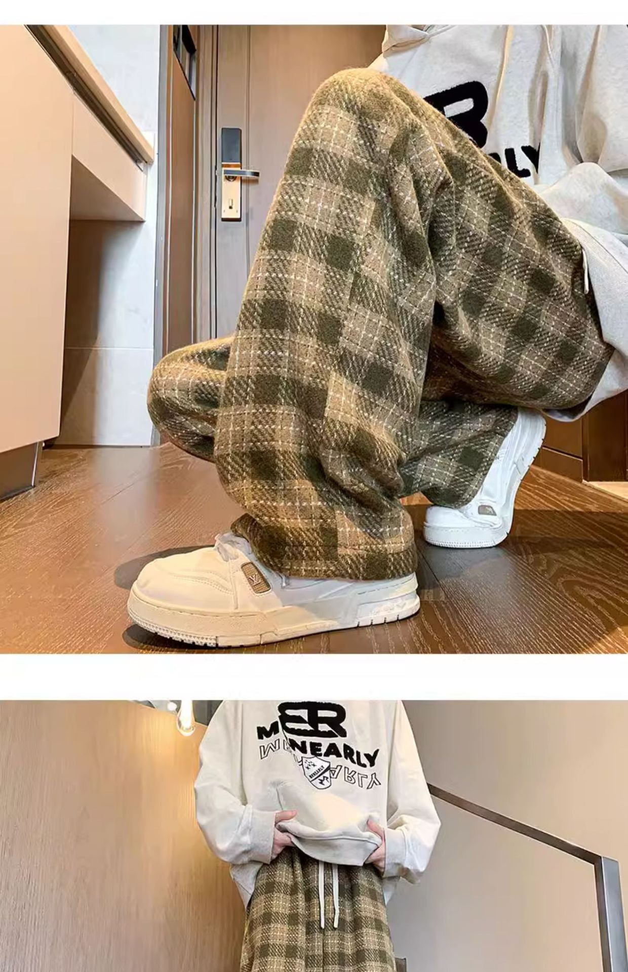 Plaid Pants Men's Spring Fashion Brand Workwear Loose Wide Leg Woolen Autumn And Winter Tide