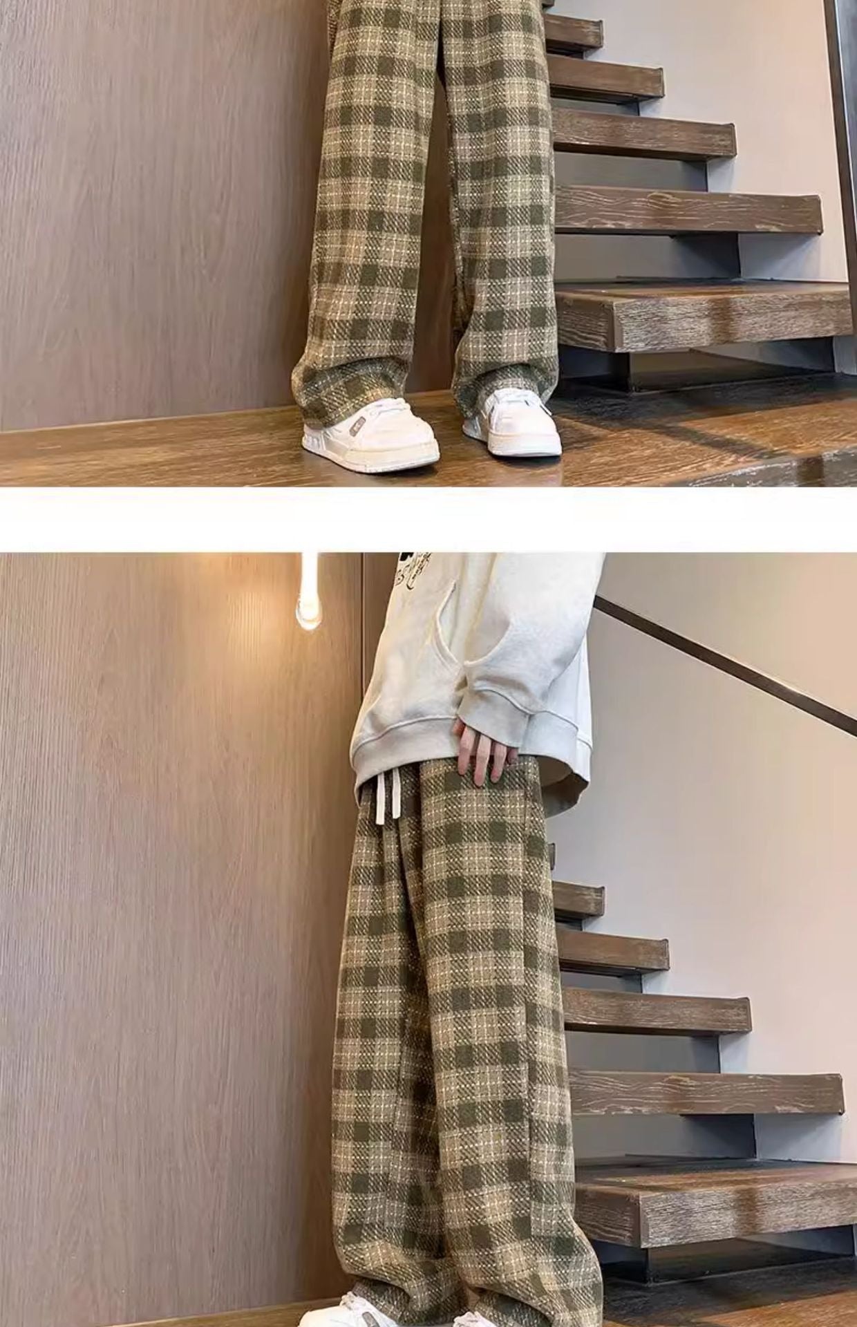 Plaid Pants Men's Spring Fashion Brand Workwear Loose Wide Leg Woolen Autumn And Winter Tide