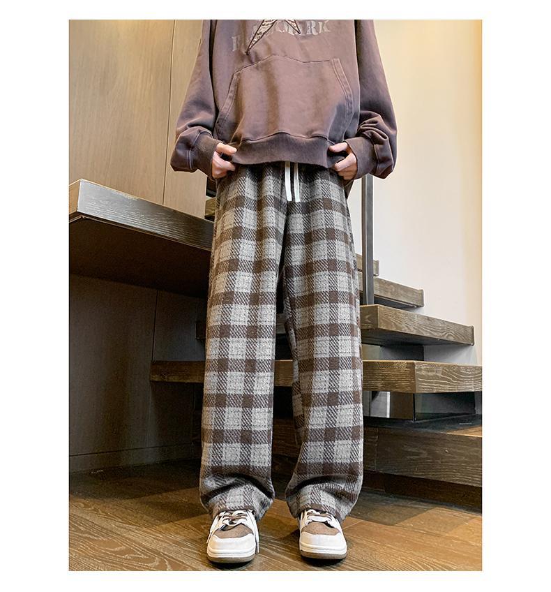 Plaid Pants Men's Spring Fashion Brand Workwear Loose Wide Leg Woolen Autumn And Winter Tide