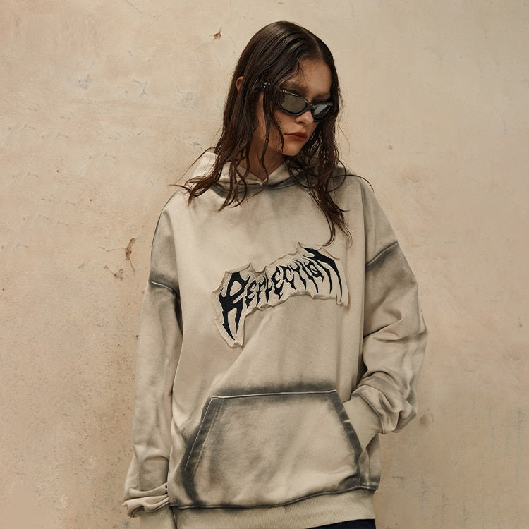 Embroidered Frayed Hem Design Hoodie