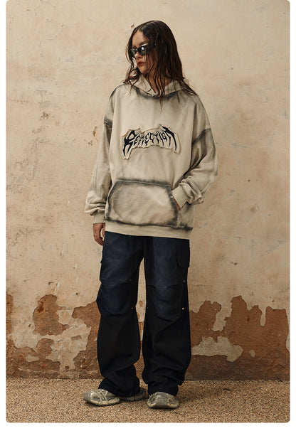 Embroidered Frayed Hem Design Hoodie