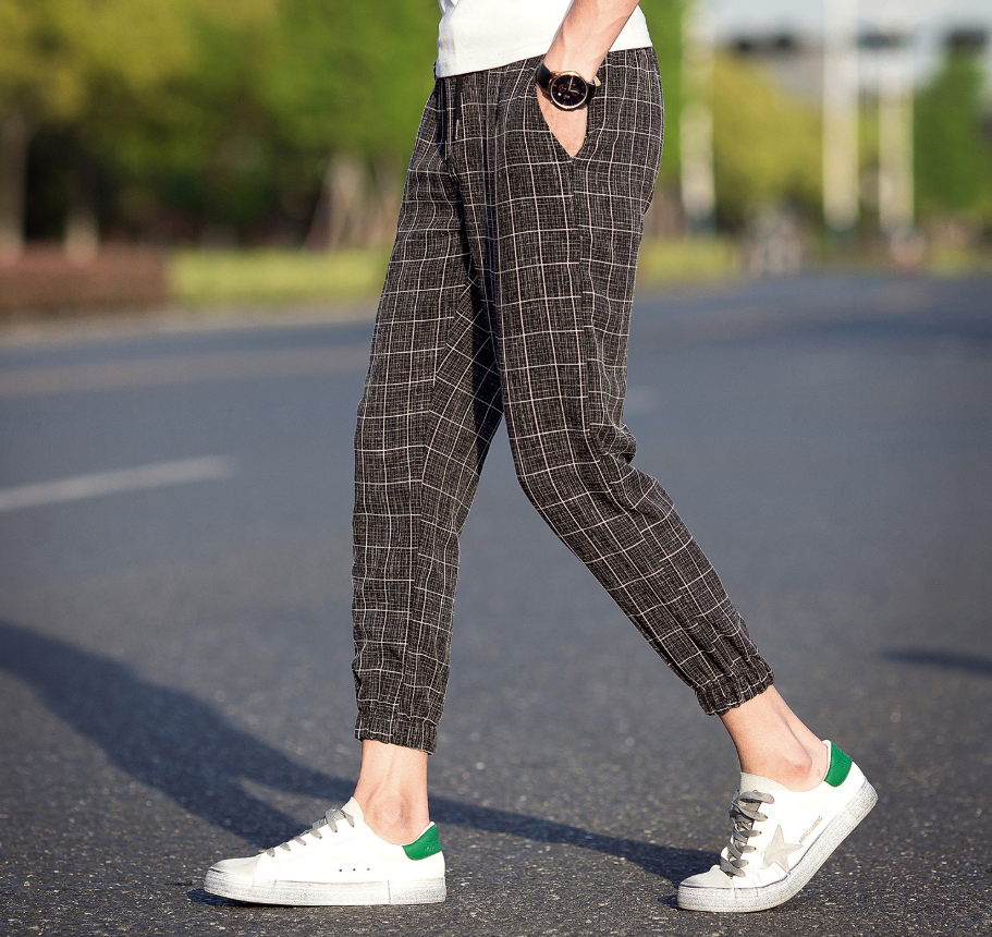 Casual Ankle-Length Plaid Pants