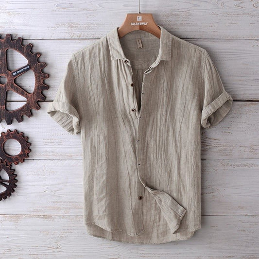 Solid Color Retro Distressed Linen Shirt