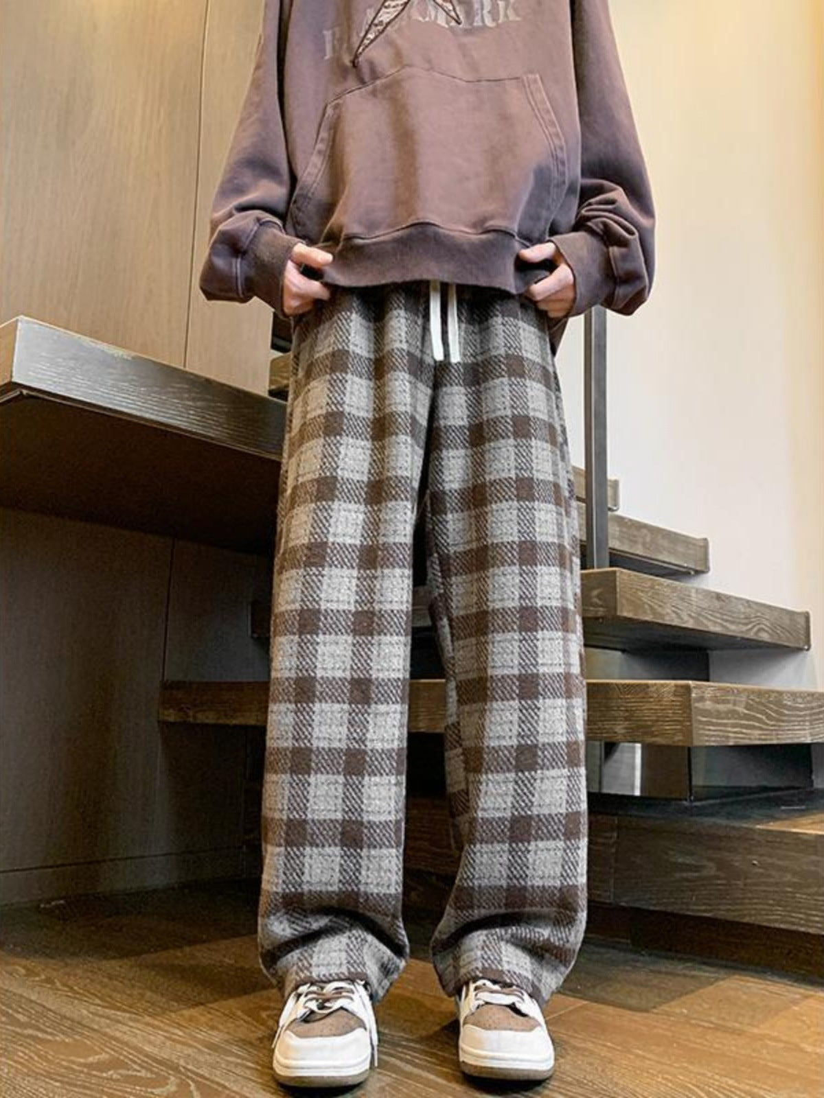 Plaid Pants Men's Spring Fashion Brand Workwear Loose Wide Leg Woolen Autumn And Winter Tide