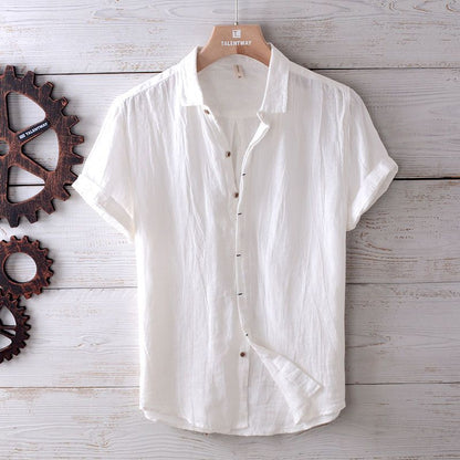 Solid Color Retro Distressed Linen Shirt