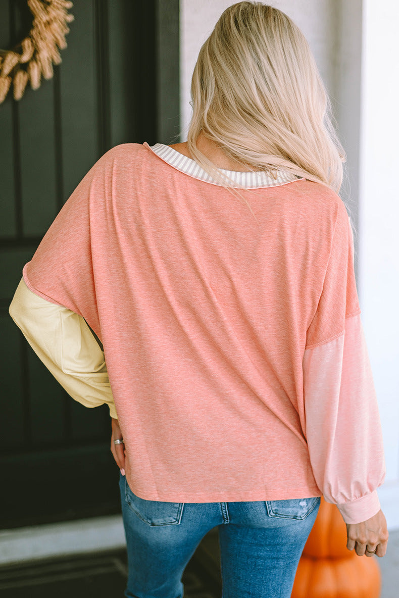 Long Sleeve V-neck Leisure Striped Shirt