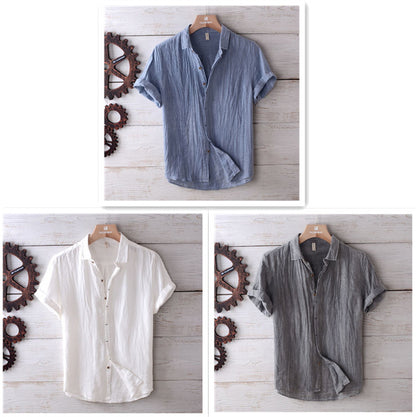 Solid Color Retro Distressed Linen Shirt