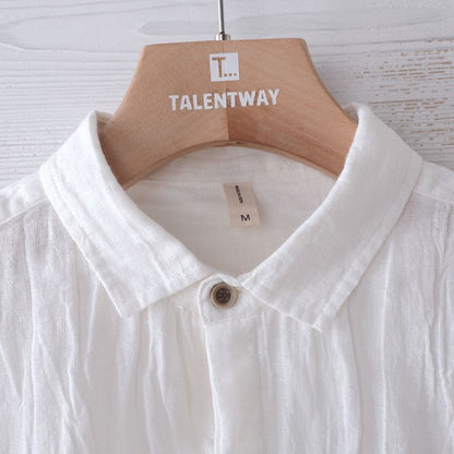 Solid Color Retro Distressed Linen Shirt