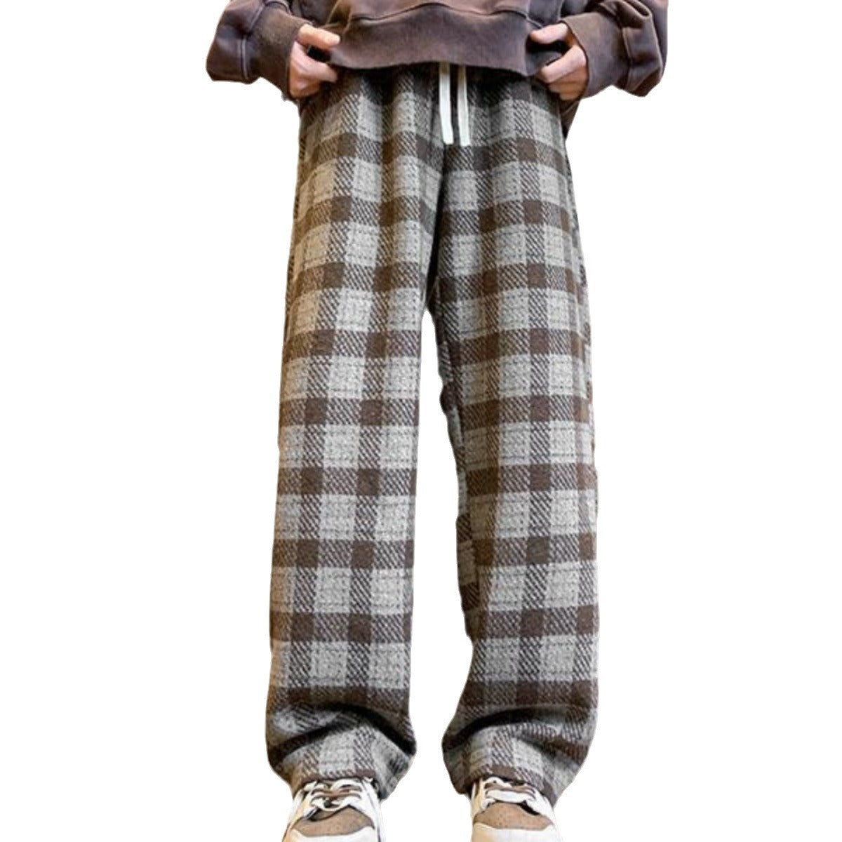 Plaid Pants Men's Spring Fashion Brand Workwear Loose Wide Leg Woolen Autumn And Winter Tide