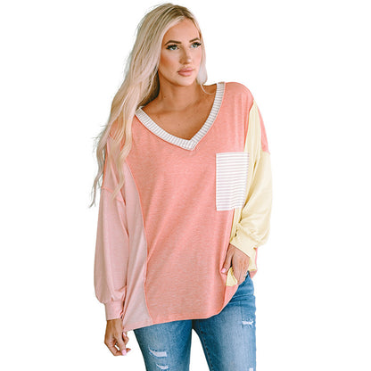 Long Sleeve V-neck Leisure Striped Shirt