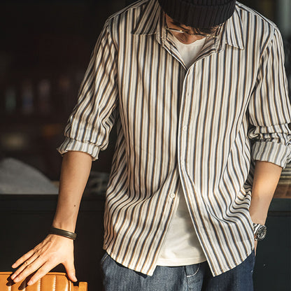 Retro TR Fabric Striped Long Sleeve Shirt