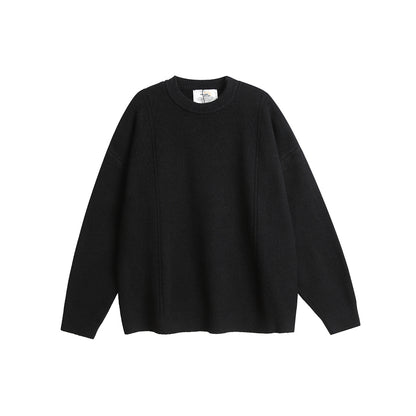 Retro Solid Color Basic Profile Sweater