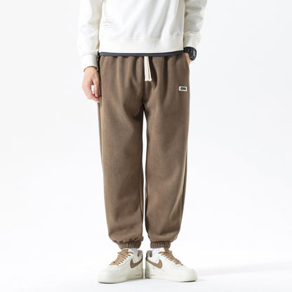 Winter Fleece-Lined Thick Corduroy Loose Wide Sports Pants