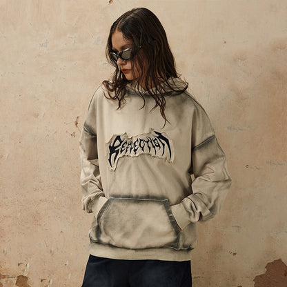 Embroidered Frayed Hem Design Hoodie