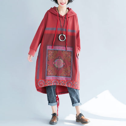 Hooded Sweater Loose Printed Long Dress Gradient Color