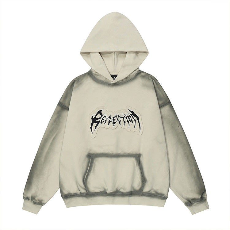 Embroidered Frayed Hem Design Hoodie