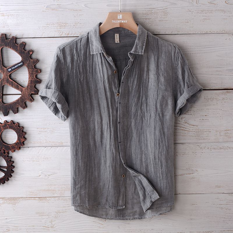 Solid Color Retro Distressed Linen Shirt